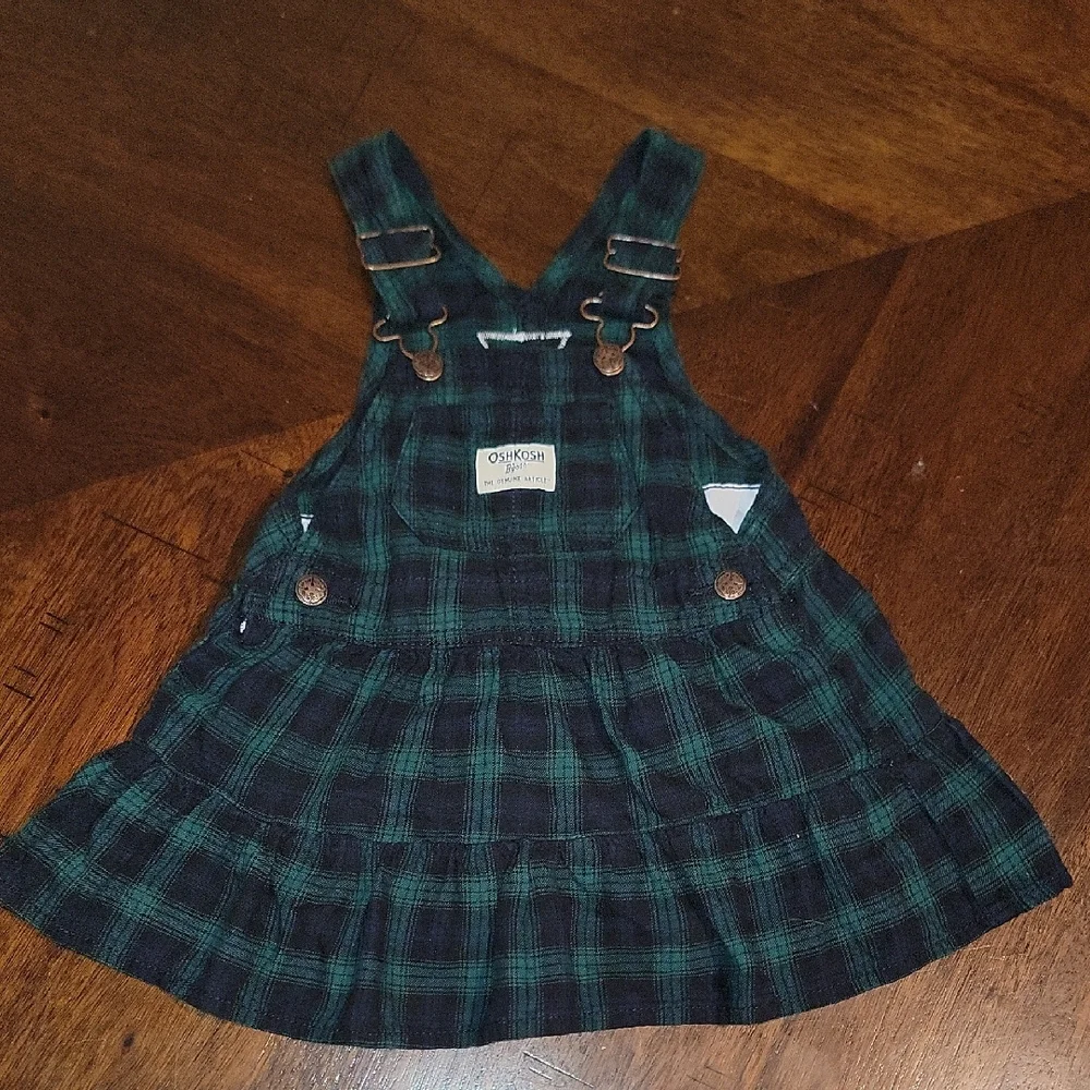 OshKosh B'gosh Green Plaid Overall Dress And Cat&Jack Light Blue Dress 18m Girl